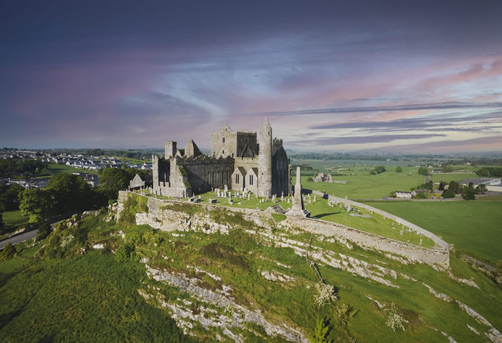 Aerial view of the Rock of Cashel, also known as Cashel of the Kings and St. Patrick's Rock, is a historic site located at Cashel, County Tipperary, Ireland