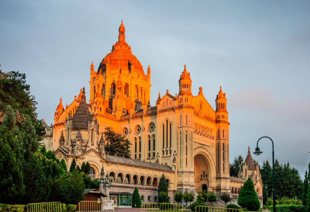 Sunset view of the Basilica of St. Therese of Lisieux Normandy France