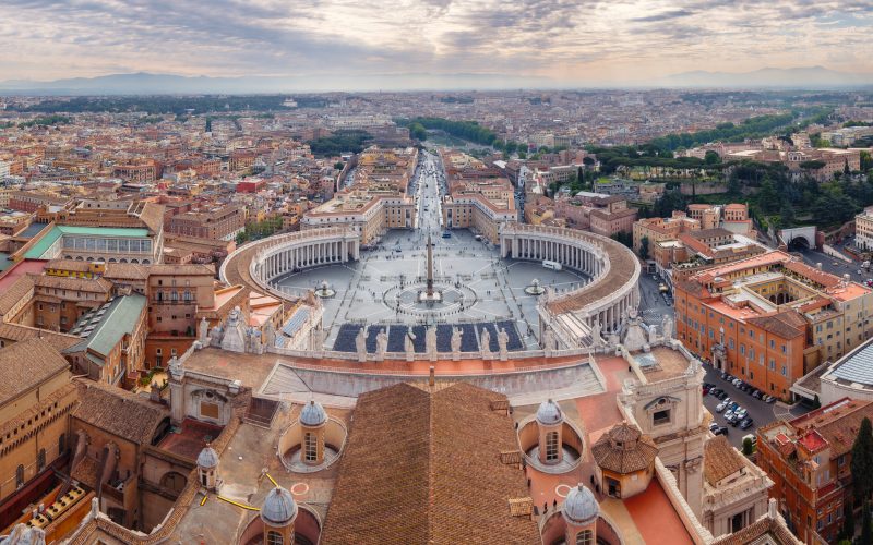 Panoramic view from St Peters basilica in Vatican, Rome, Italy